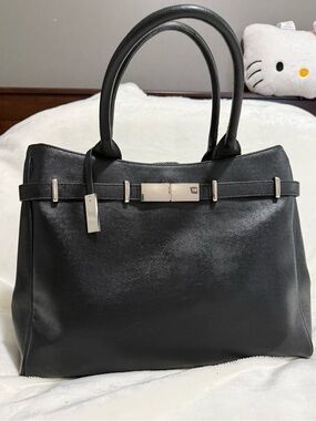 Ivanka Trump Black Structured Leather Satchel with Silver Hardware
